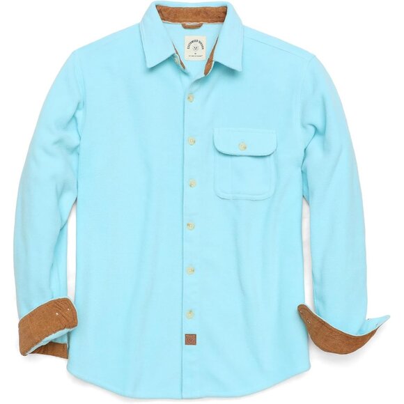 Men's Fleece Sky Blue 18 Long Sleeve Casual Button Down Brushed 100% Cotton Shir - Picture 1 of 6